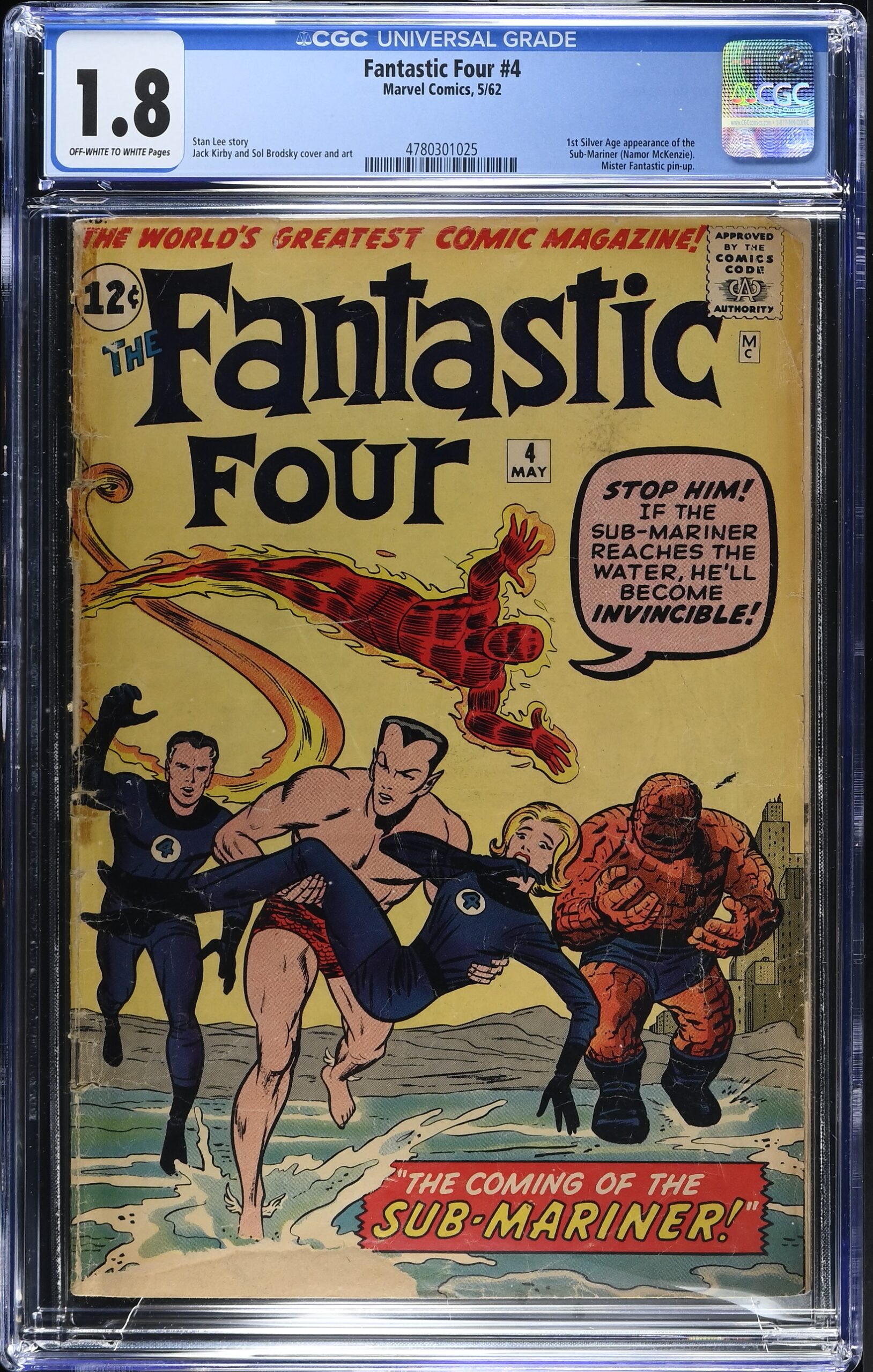 Fantastic Four # 04 Marvel 5/1962, CGC 1.8, 1st Silver Age app. of the Sub-Mariner